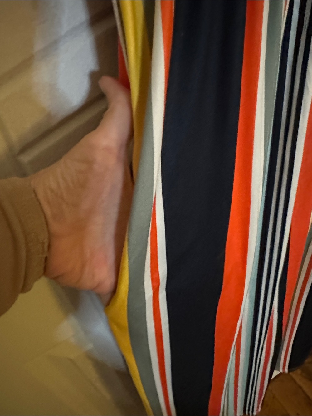 Striped Sleeveless Maxi Dress in Black, Orange, Yellow, Gray, Cream with Pockets - Picture 3 of 4